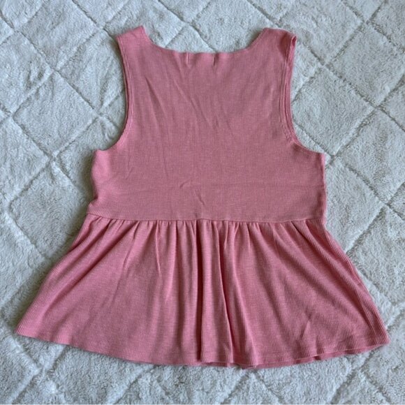 T.La X Anthropologie | Pink Ribbed Striped peplum Knit Tank Top | Size Small - Picture 3 of 11